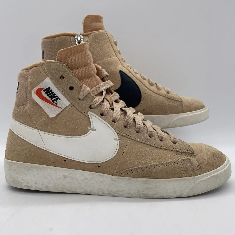 Nike Womens 7 Shoes Shoes Blazer Mid Rebel XX Bio Beige Suede Sneakers Side Zip‎